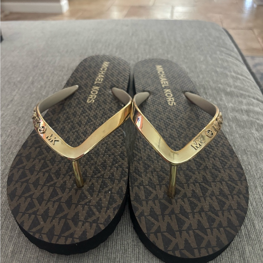 Michael Kors Gold and Brown Sandals